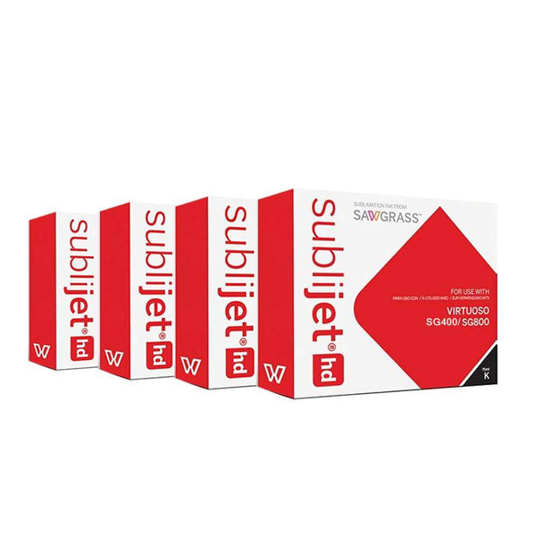 Sawgrass Sublijet HD Ink Cartridges For SG400/SG800 Printers - Complete CMYK Set With Sublimation Paper & Heat Tape Bundle